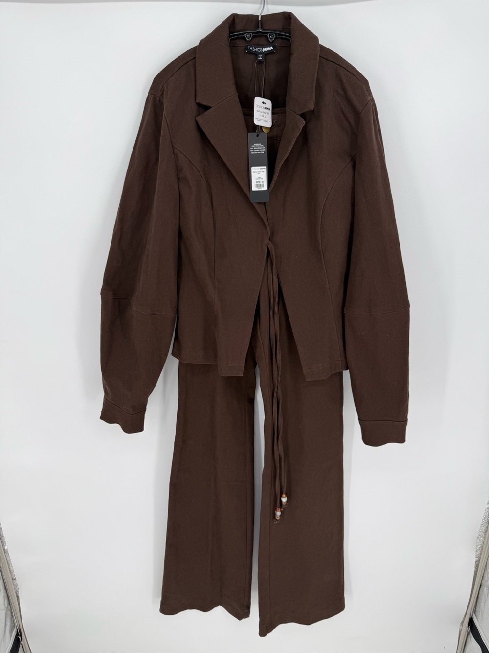 NWT Fashion Nova Marley Brown Denim Pant Set Size Medium 2 Piece